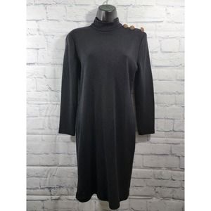 Vintage 90s Petite Jazz Women's Black Sweater Dress Size‎ 8 Button Accent